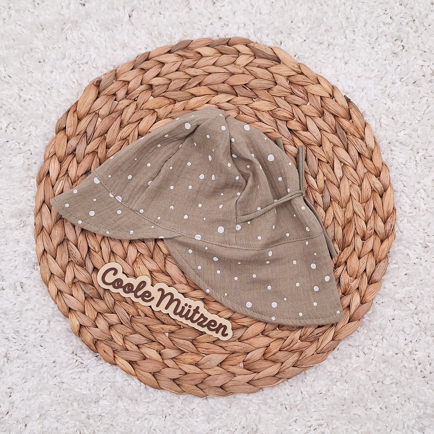 Sonnenhut Musselin Khaki Punkte
