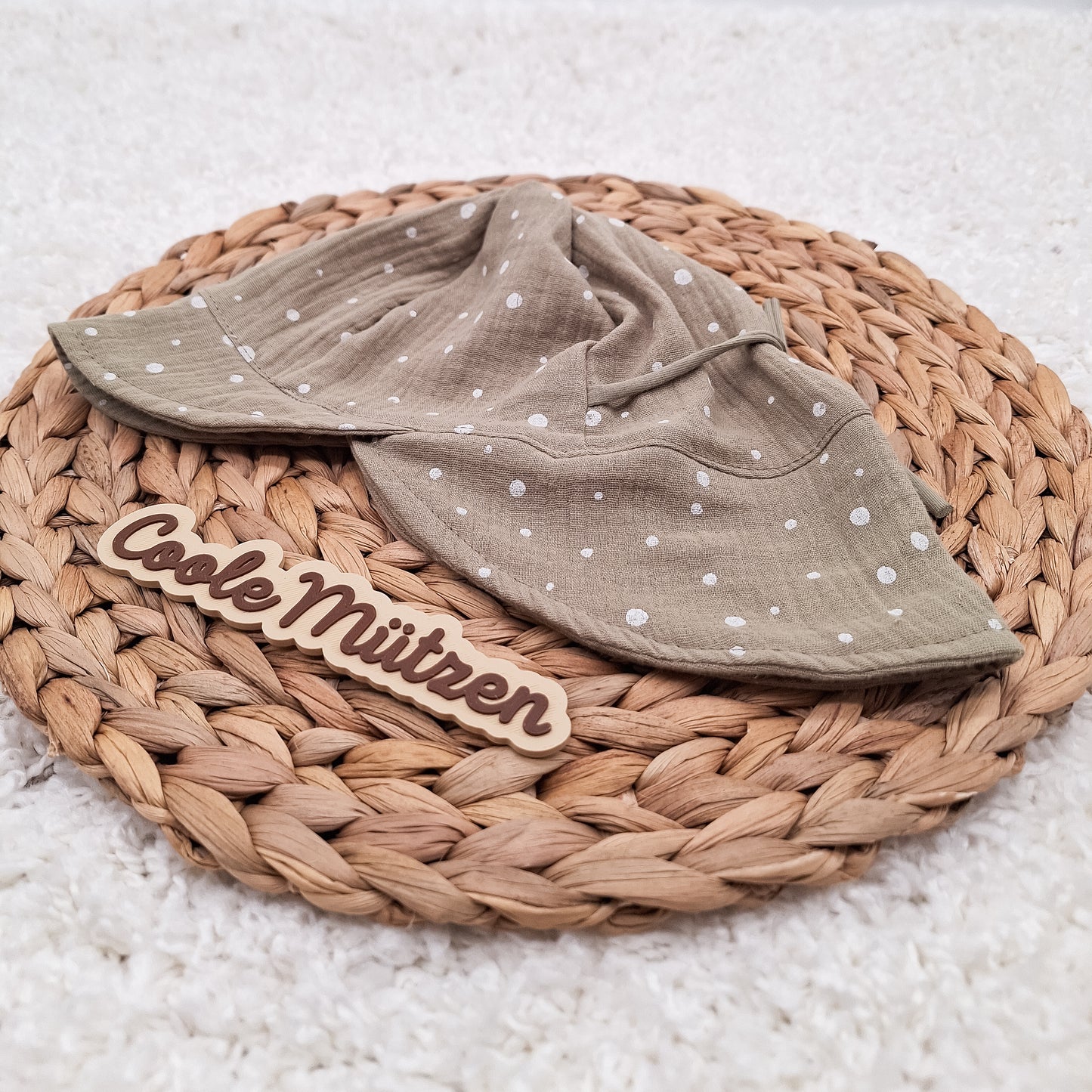 Sonnenhut Musselin Khaki Punkte
